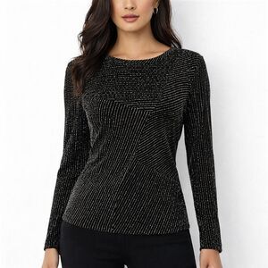 García Evening Top Medium Sparkle Silk Blend Long Sleeve